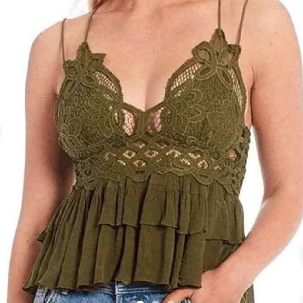 Olive Lace Ruffle Cami Top